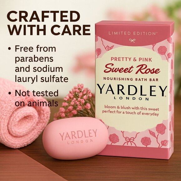 3 Yardley® London Pretty & Pink SWEET ROSE Bath Bars LIMITED EDITION 4.0 oz - Picture 2 of 7